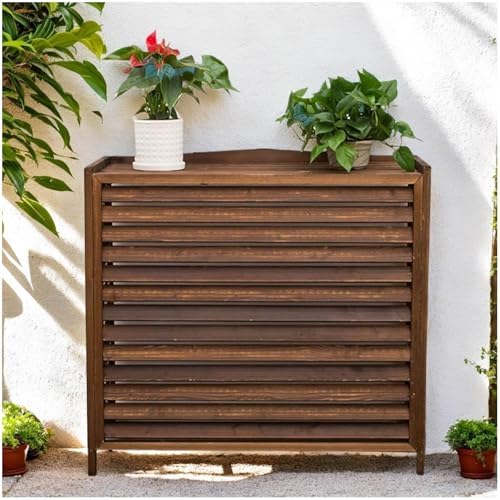 Solid Wood Outdoor Air Conditioner Cover - Sunproof & Waterproof Protection, Versatile Plant Display Stand & Outdoor Storage Shelf, 100x43x94cm for Garden Use