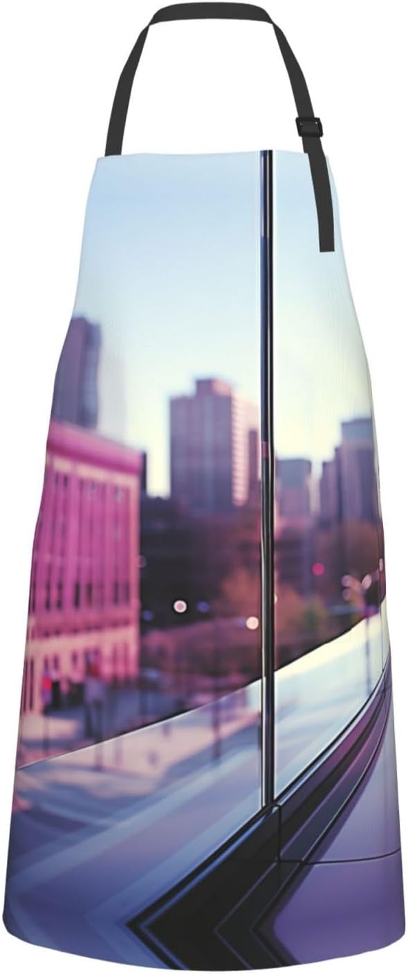 City Night Balcony Skyscrapers print Waterproof apron with pocket adjustable cooking apron for adult kitchen bibs to bake