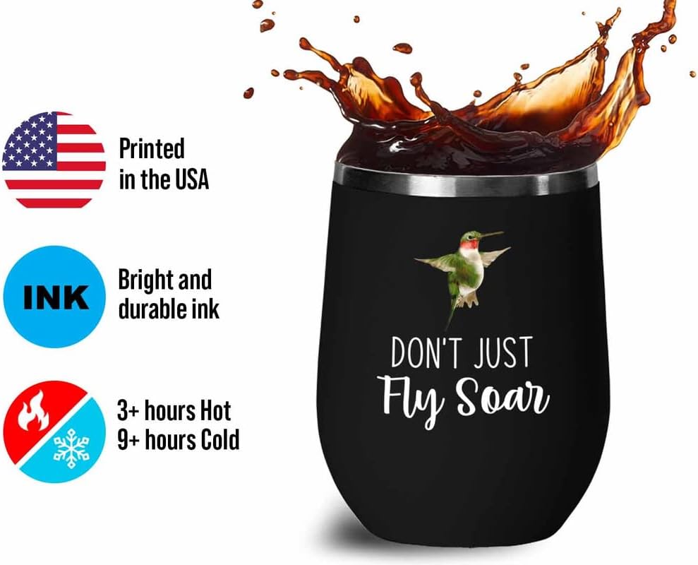 Bird Lover Black Edition Wine Tumbler 12oz - Don't just fly soar - Hum
