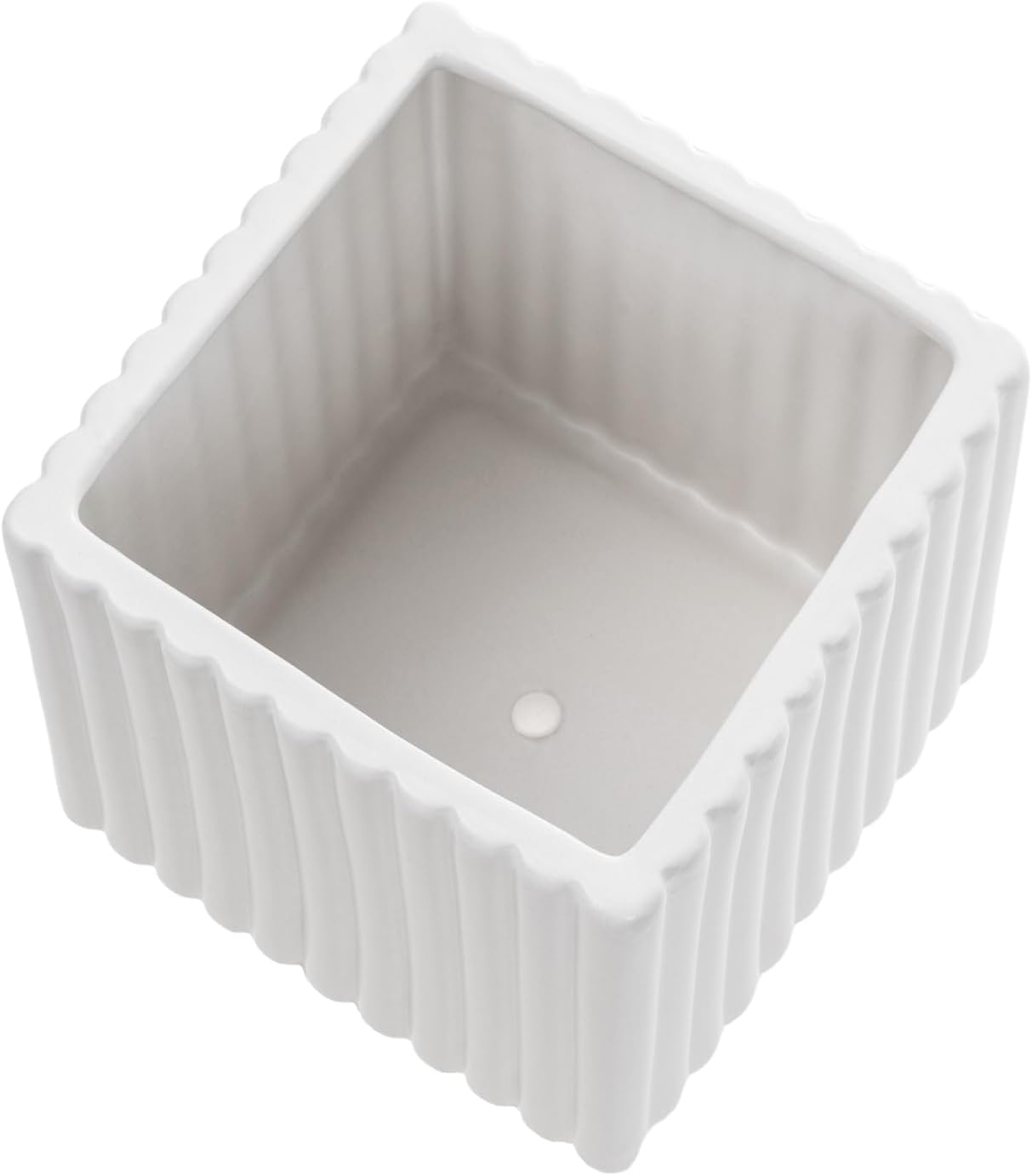 MyGift 6.3 Inch Square Vintage White Ceramic Succulent Planter Pot wit