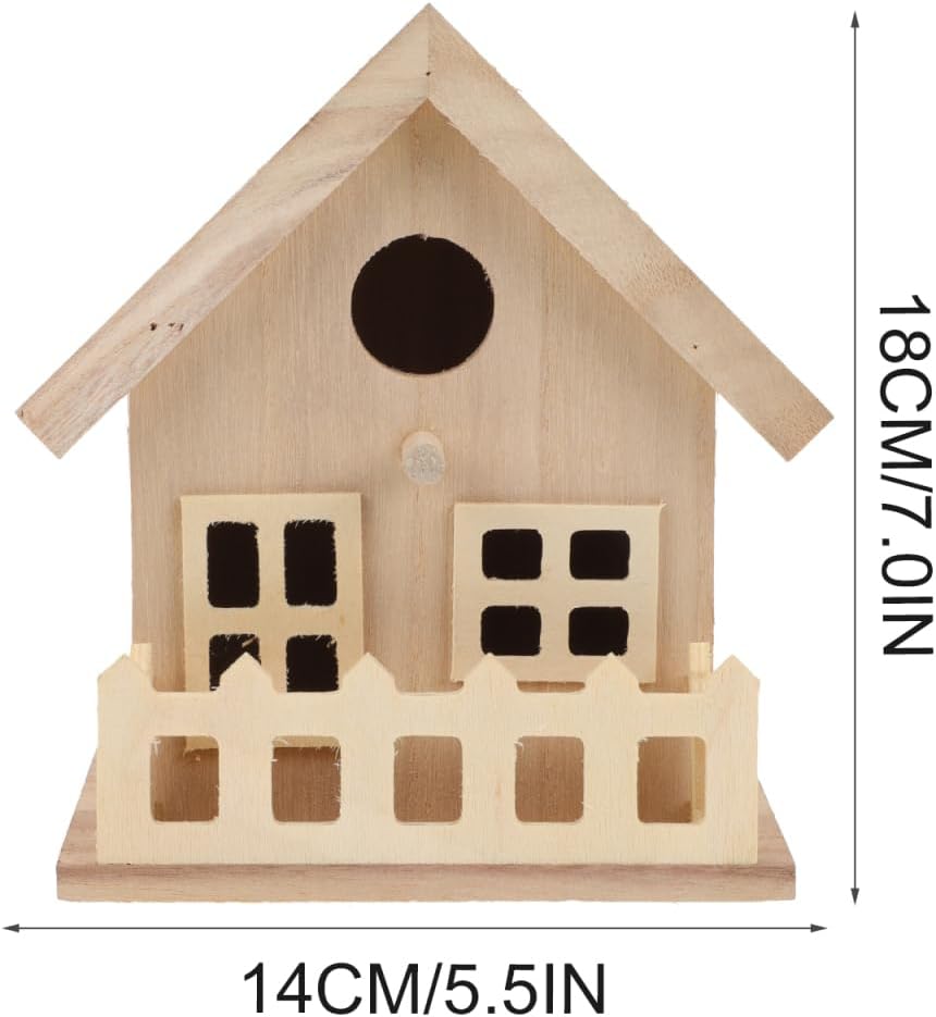 Wooden Bird House Outdoor Small Bird Nest Hanging Feeder Home Garden Decoration 7.08X5.51X5.11 Inch Natural Wood