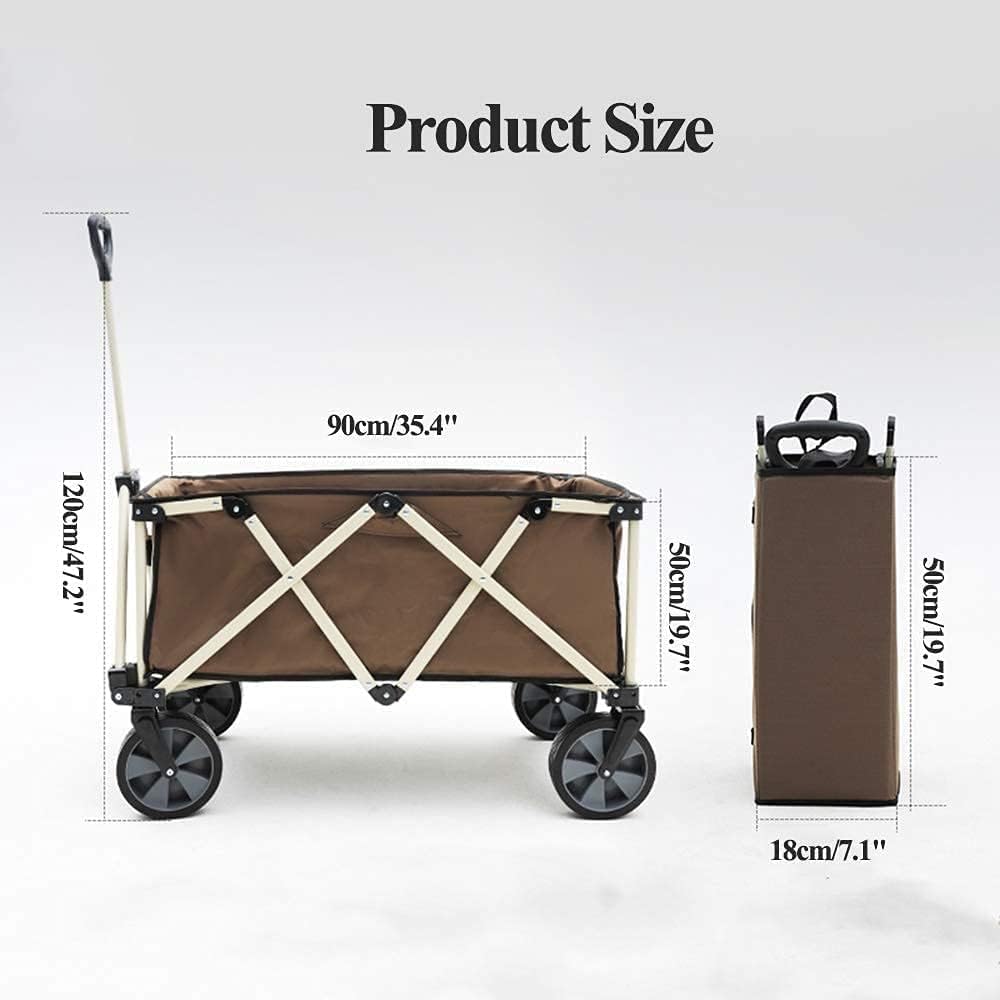 Handcart, Foldable Outdoor Station Wagon, Heavy-Duty Garden Trolley, with 7-Inch Detachable Rubber Wheels, Adjustable Handles and Double-Layer Fabric for Shopping, Picnic
