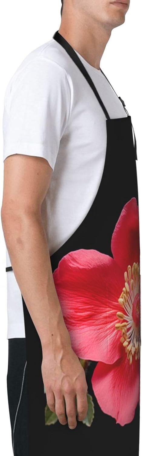 Blooming Flowers Black print Waterproof apron with pocket adjustable cooking apron for adult kitchen bibs to bake