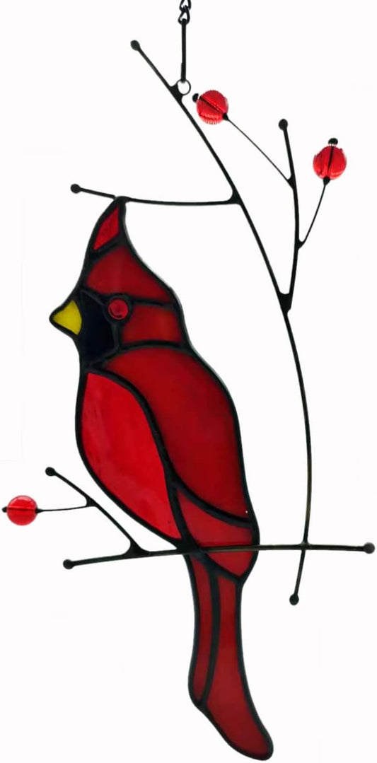 Stained Glass Cardinal Bird Window Hanging Sun Catcher Home Decoration Window Panels Gifts for mom,Woman Friends and Bird Lovers (red)
