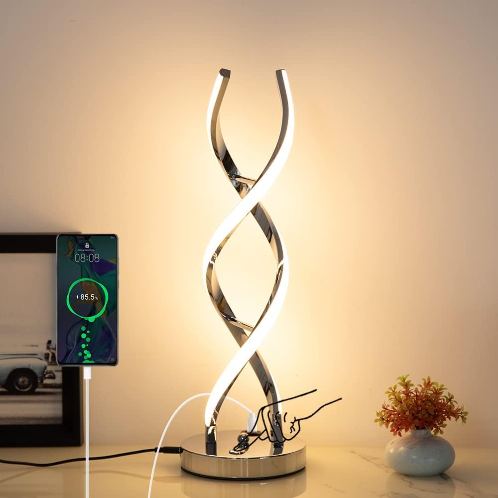 LED Modern Table Lamp, Stepless Dimmable Spiral Table Lamps for Bedroo