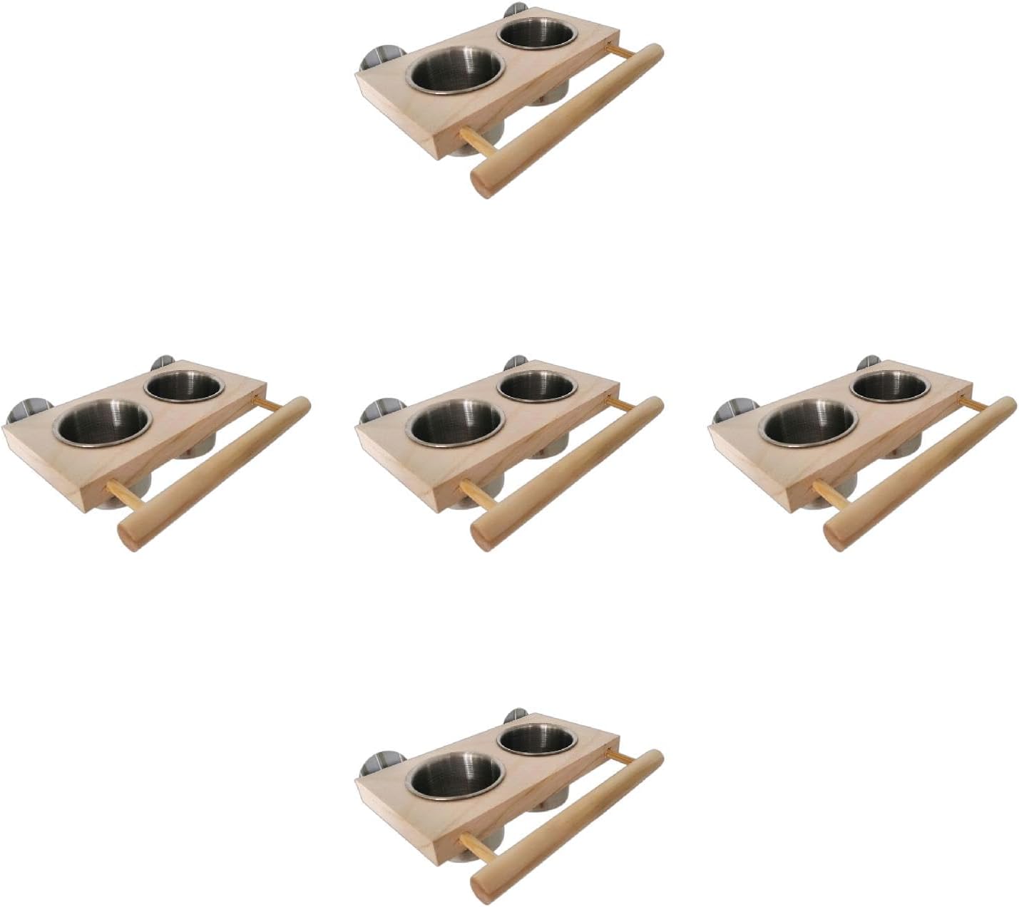 Parrot Feeder Perch for Cage Hanging Bird Feeders with Stainless Steel Food Water Bowl Feeding Cups with Perch Platform Bird Feeding Cups Hanging Parrot Feeder Water Bowl with Platform for Cage