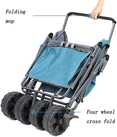Portable Camping Cart,Trolleys, Garden Trolley, Folding Wagon Trolley Outdoor Cart Folding Camping Cart with Lining for Camping Garden Beach All Terrain with Rubber Wheels with B