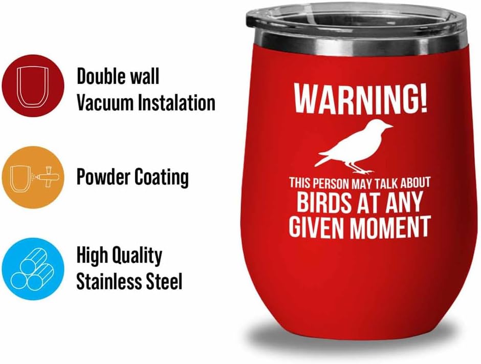 Birding Red Edition Wine Tumbler 12oz - May talk about birds - Bird Feeder Backyard Birdwatcher Gifts Birding Bird Lover