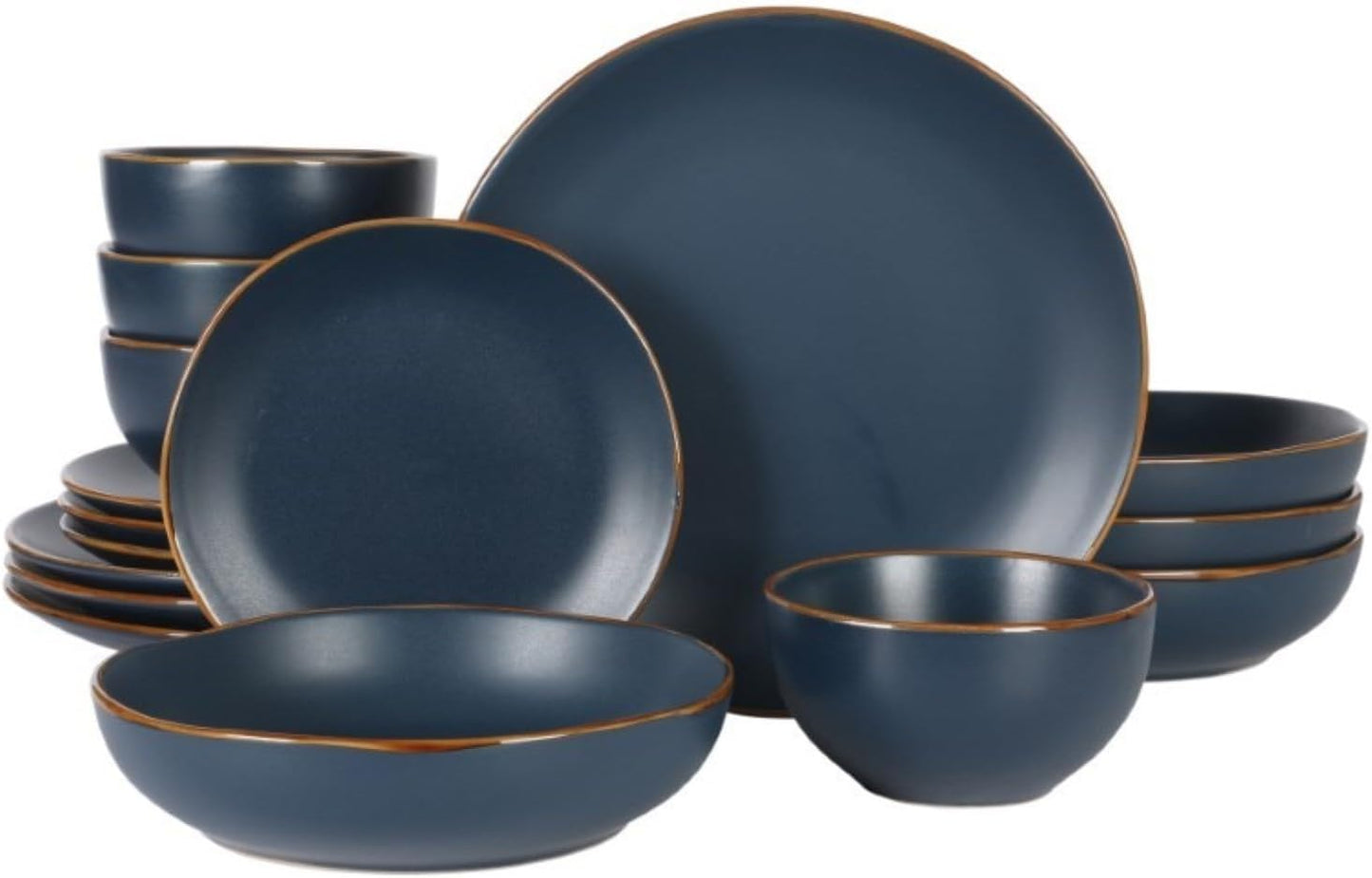Gibson Home Hazeltine 16-Piece Navy Blue Stoneware Dinnerware Set – Pl
