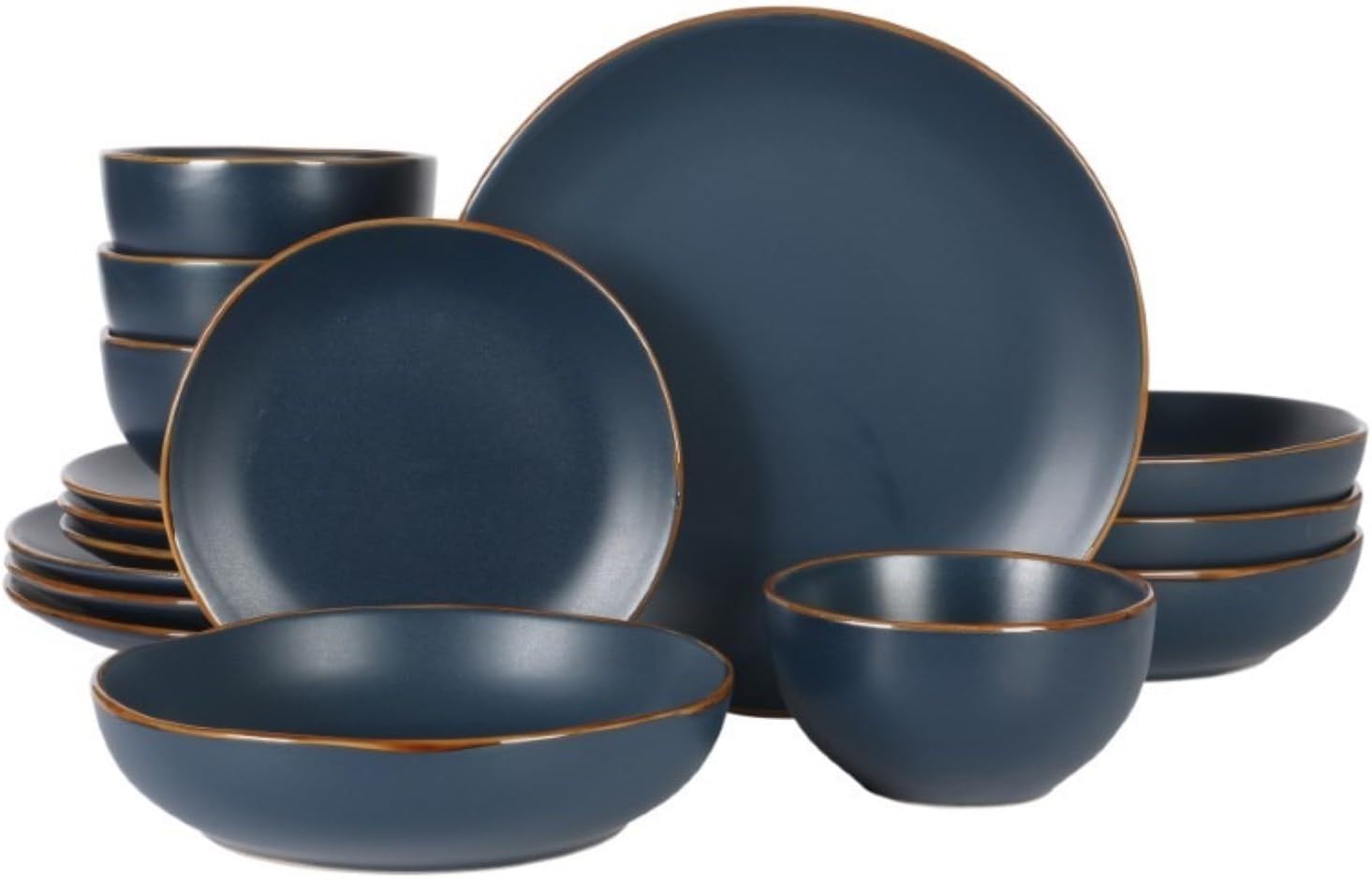Gibson Home Hazeltine 16-Piece Navy Blue Stoneware Dinnerware Set – Pl
