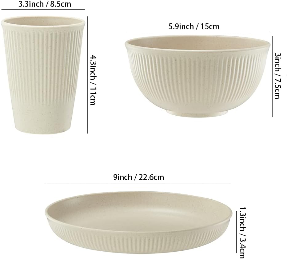 18pcs Wheat Straw Dinnerware Sets HXYPN Unbreakable Reusable Dinnerwar