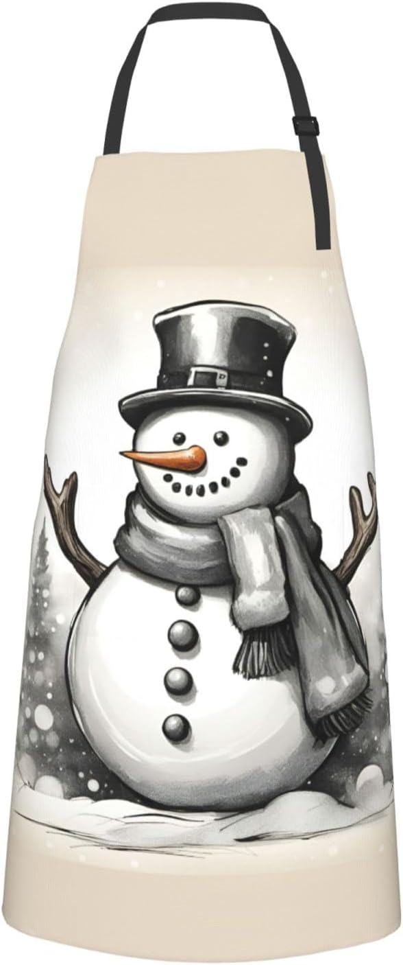 christmas snowman 1 print Waterproof chef's apron with pocket apron for kitchen cooking baking barbecue and gardening