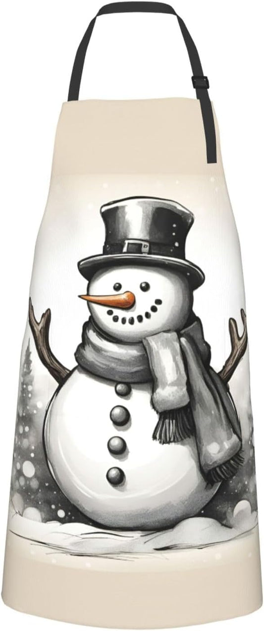 christmas snowman 1 print Waterproof chef's apron with pocket apron for kitchen cooking baking barbecue and gardening