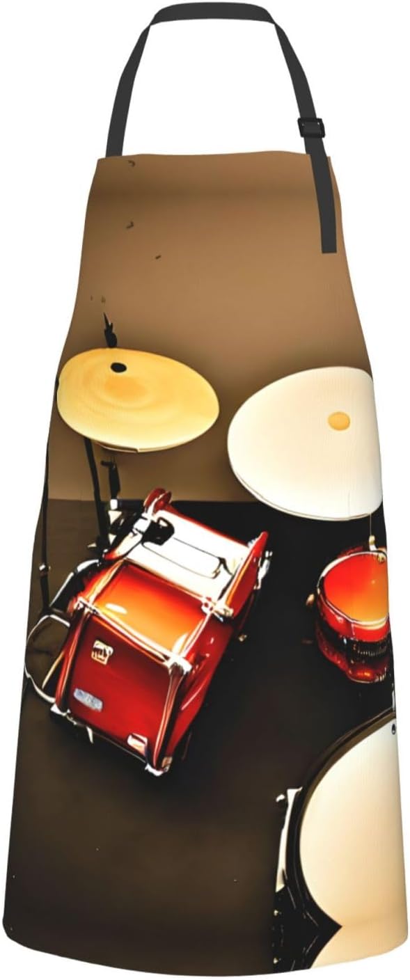 Drum Set-standard Print Laundry apron 28x33 In Waterproof Kitchen Apron with Pockets for Cooking Baking