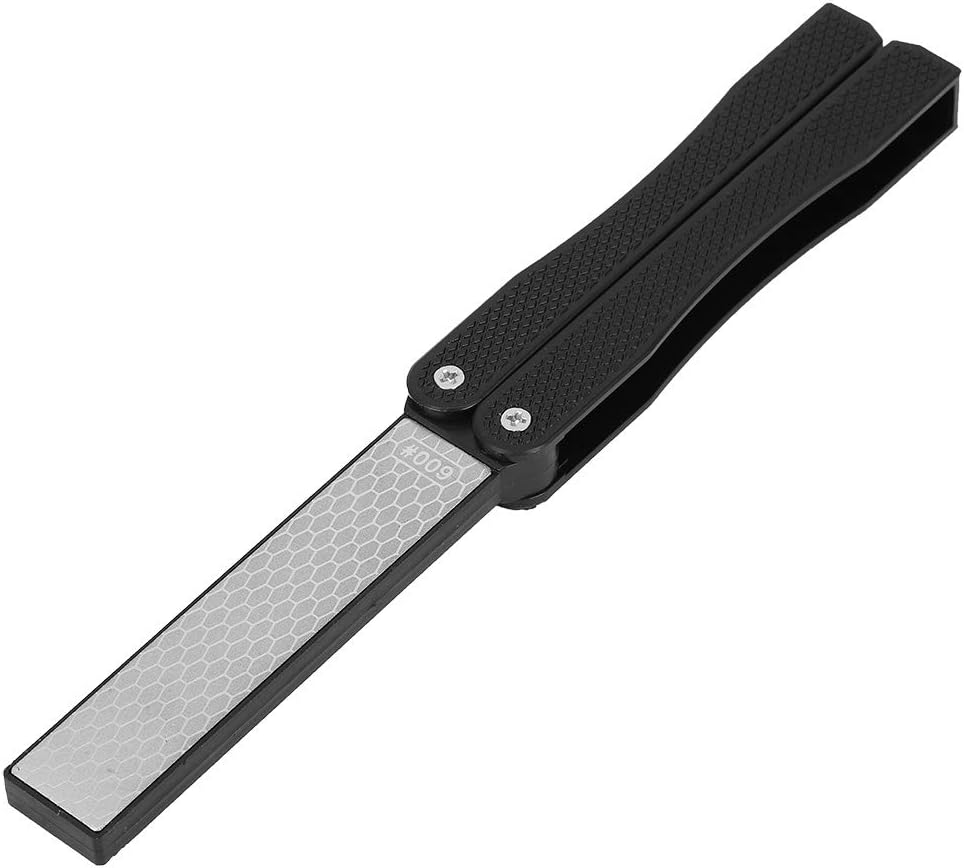 Double Sided Sharpener, Garden Tool Sharpener Knife Sharpener Folding Pocket Knife Sharpener Portable Sharpening Stone for Scissor Pruners Loppers(New black)