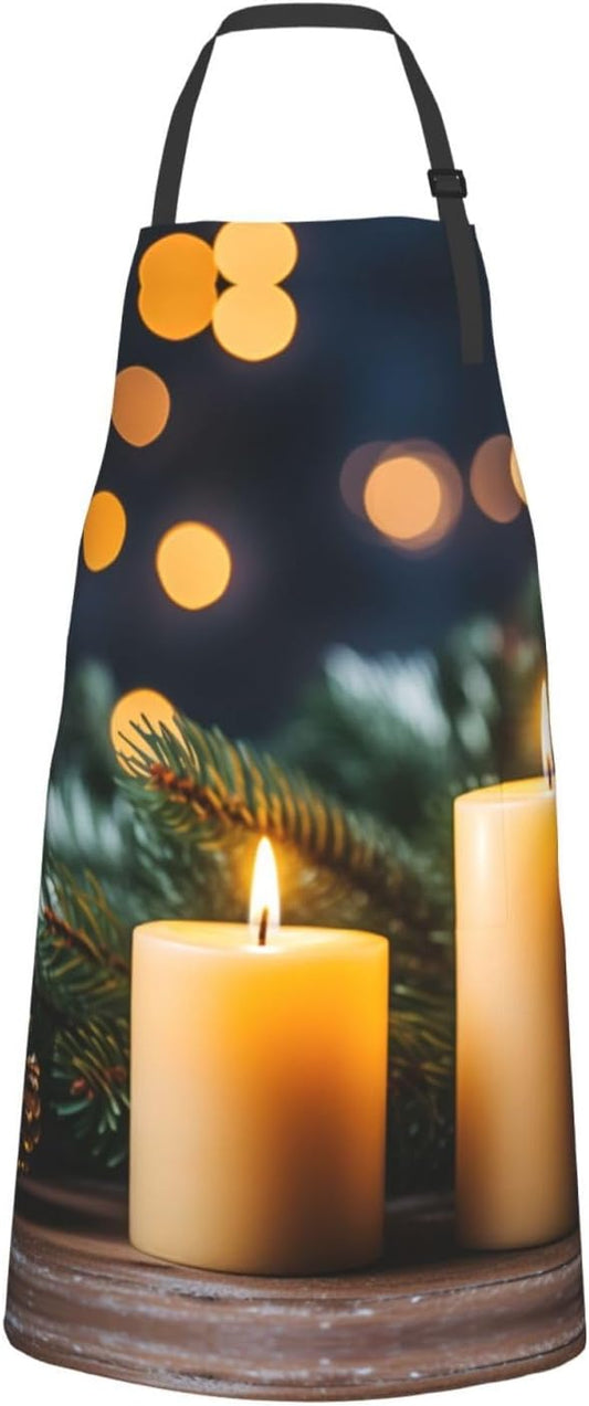 Christmas trees Candles print Waterproof apron with pocket adjustable cooking apron for adult kitchen bibs to bake