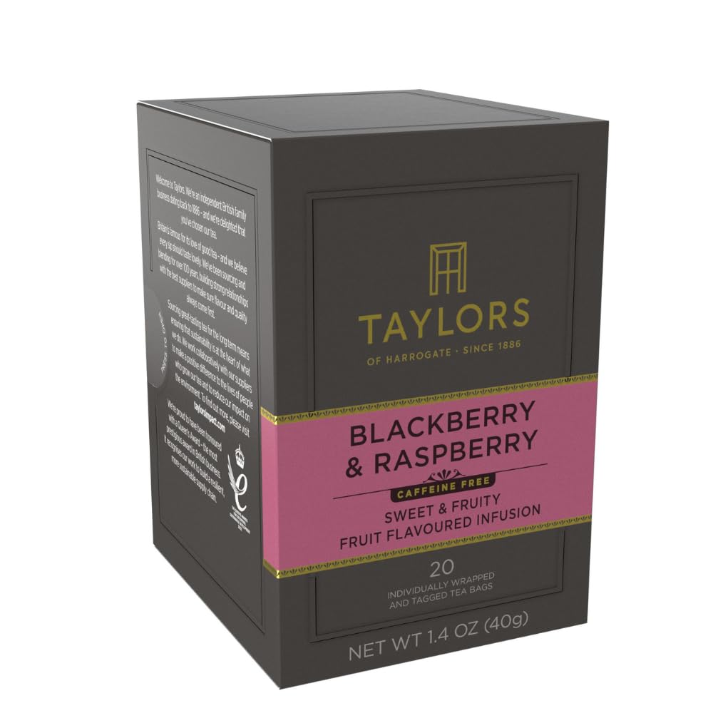 Taylors of Harrogate Blackberry & Raspberry, Herbal Tea, Individually Wrapped Bags, 20 Count (Pack of 1), Sweet, Tart & Tangy, Caffeine-Free, Enjoy Hot or Iced, 20 Teabags