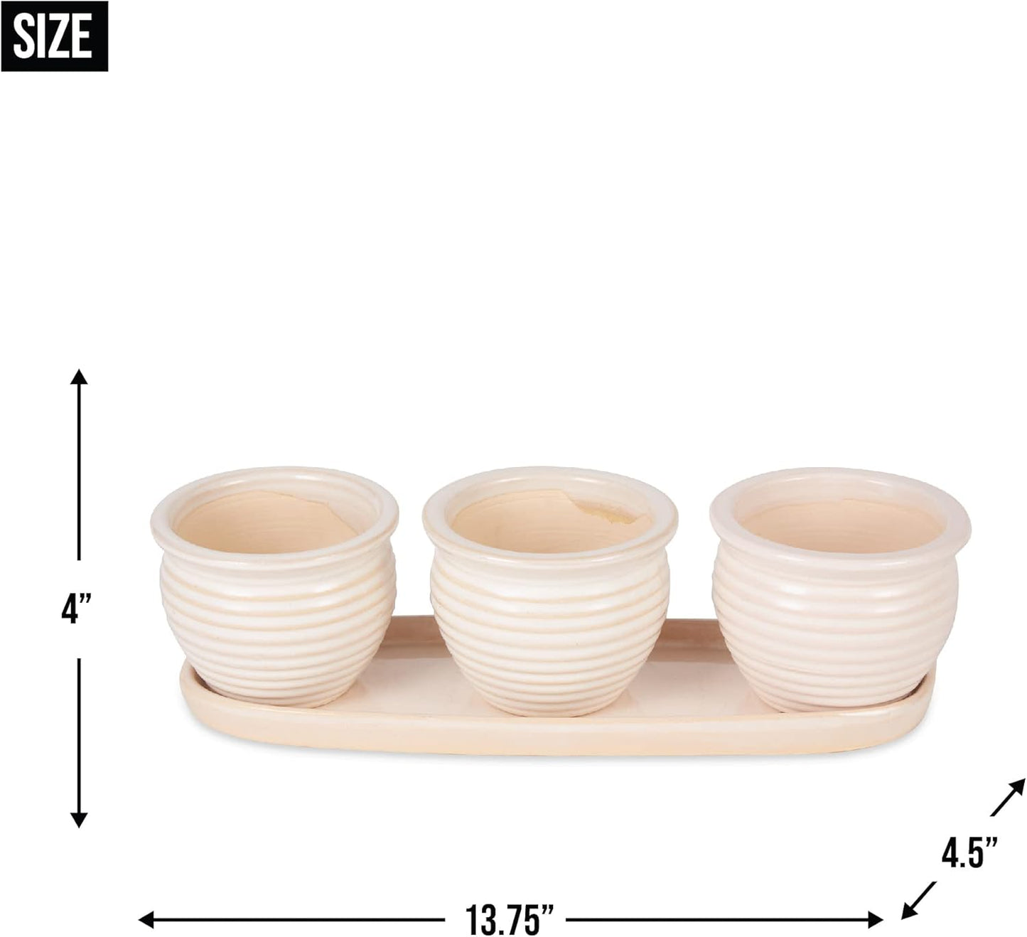 DII Ceramic Planter Collection Herb Pot Set, Cream Round, 13x75x4.5x4