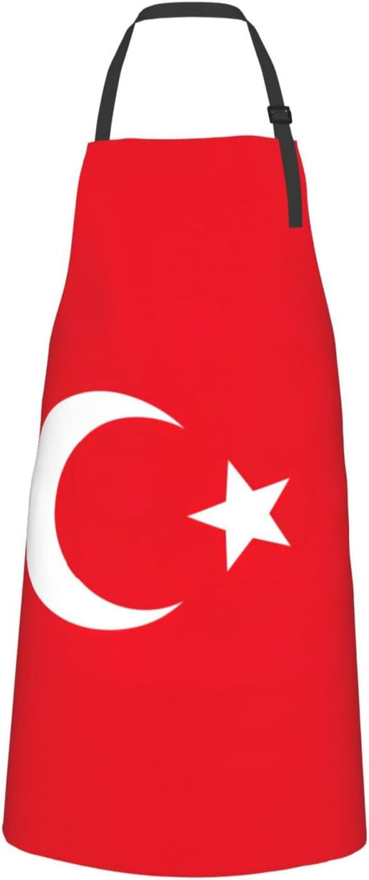 Flag of Turkey print Waterproof chef's apron with pocket apron for kitchen cooking baking barbecue and gardening