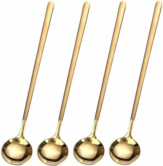 4 PCS 6.7 Inches Coffee/ Tea Spoons Long Handle, Gold, Ice Tea, Espres
