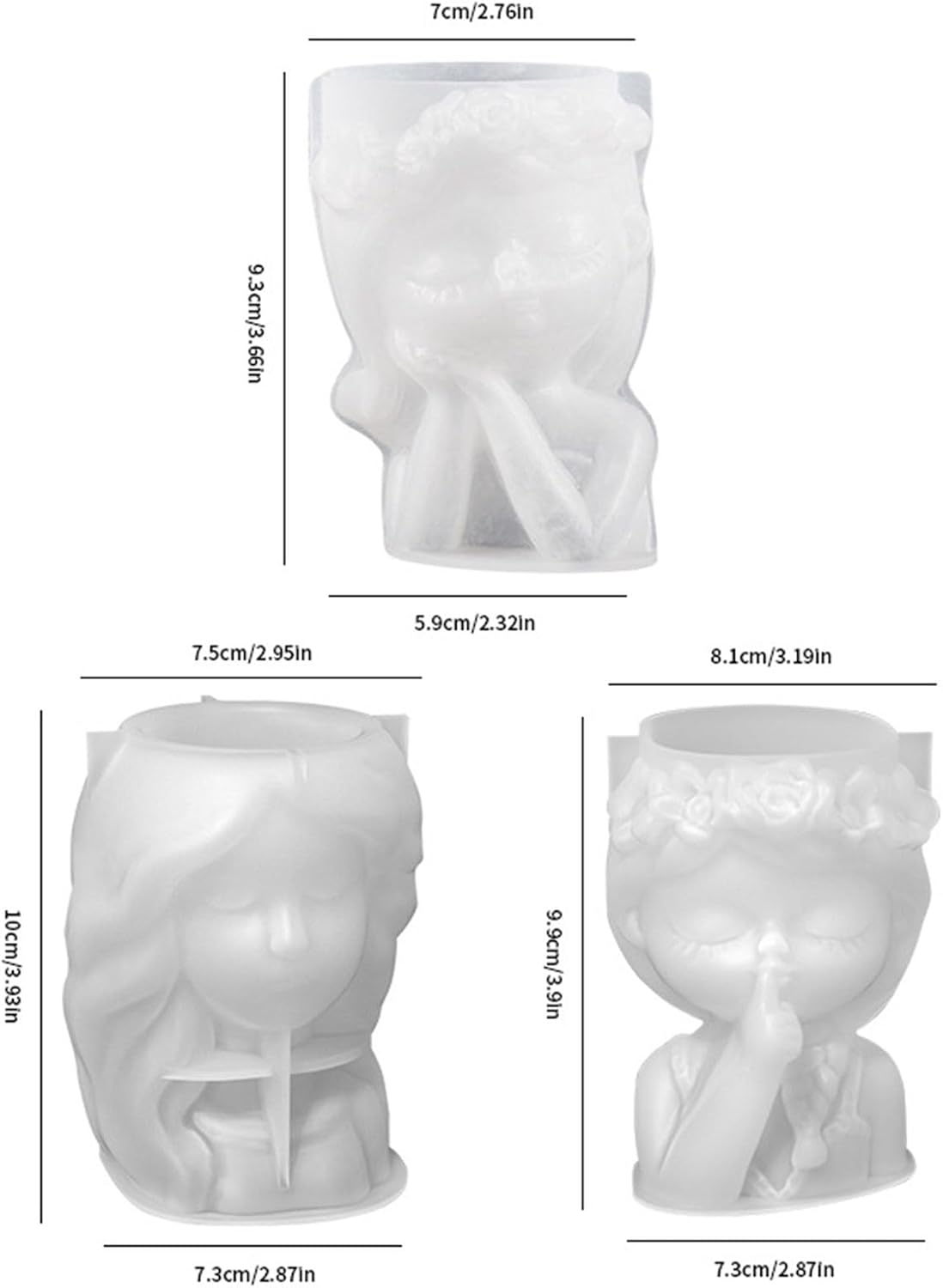 3pcs DIY Cute Girls Flower Pots Silicone Molds Pen Holder Epoxy Resin 