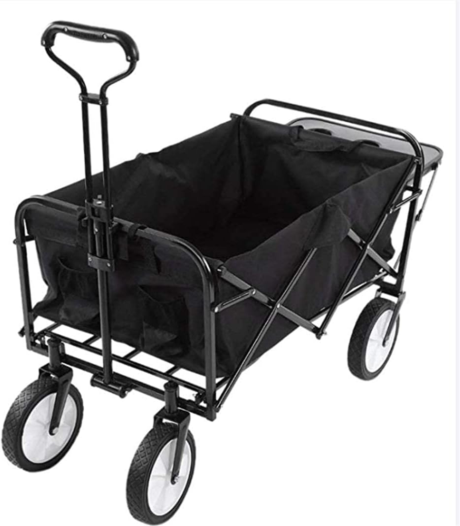 Heavy Duty Foldable Garden Trolley Cart Wagon Truck 600D Waterproof Wheel Used for Supermarket Shopping,and for The Beach Outdoor BBQ Storage,Black