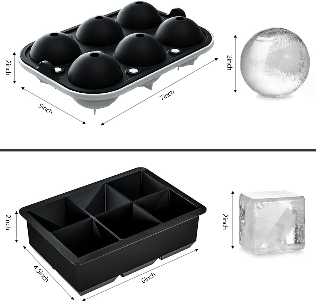 ROTTAY Ice Cube Trays (Set of 2), Sphere Ice Ball Maker with Lid & Lar
