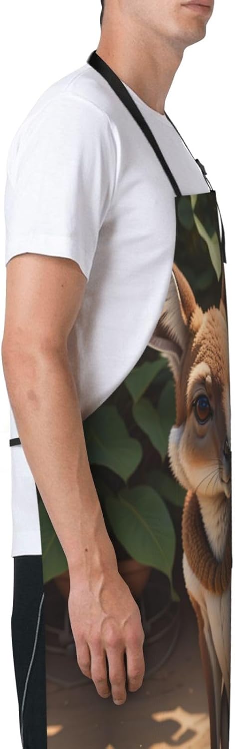 Funny for Kangaroo Zoo print Waterproof chef's apron with pocket apron for kitchen cooking baking barbecue and gardening