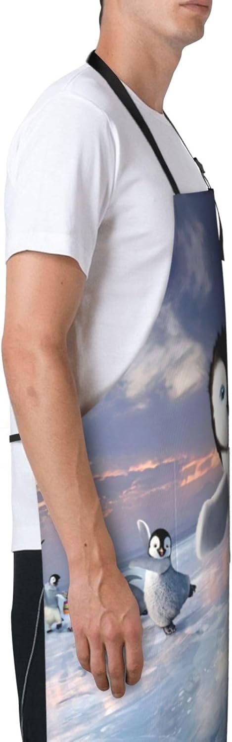 Happy Penguin Print 28 x 33in Waterproof Apron with Pockets Fashionable Versatile Smock for Baking