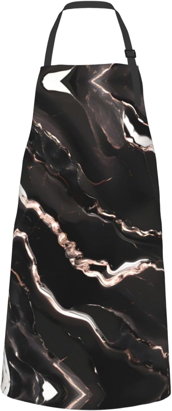 Black rose gold Marble print Waterproof apron with pocket adjustable c