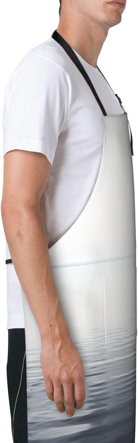 Black White Ocean print Waterproof apron with pocket adjustable cooking apron for adult kitchen bibs to bake