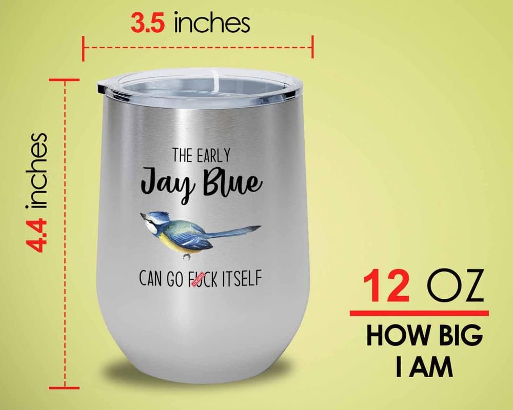 Bird Lover Silver Edition Wine Tumbler 12oz - Early jay blue go - Humm
