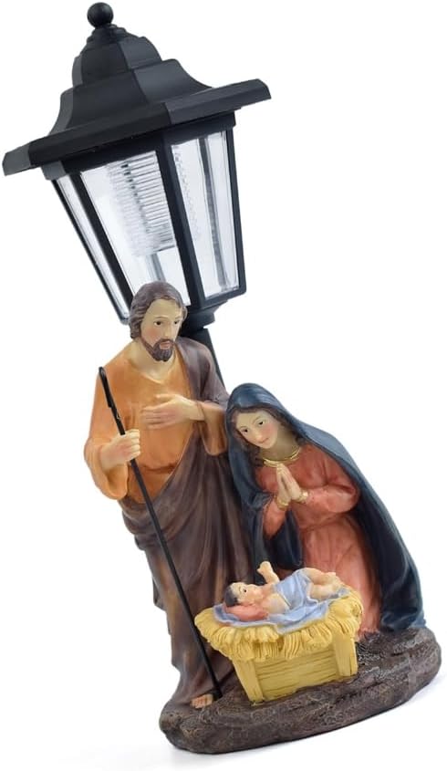 Solar Operated Light Nativity Scene Resins Religious Garden Lawn Ornament Decors