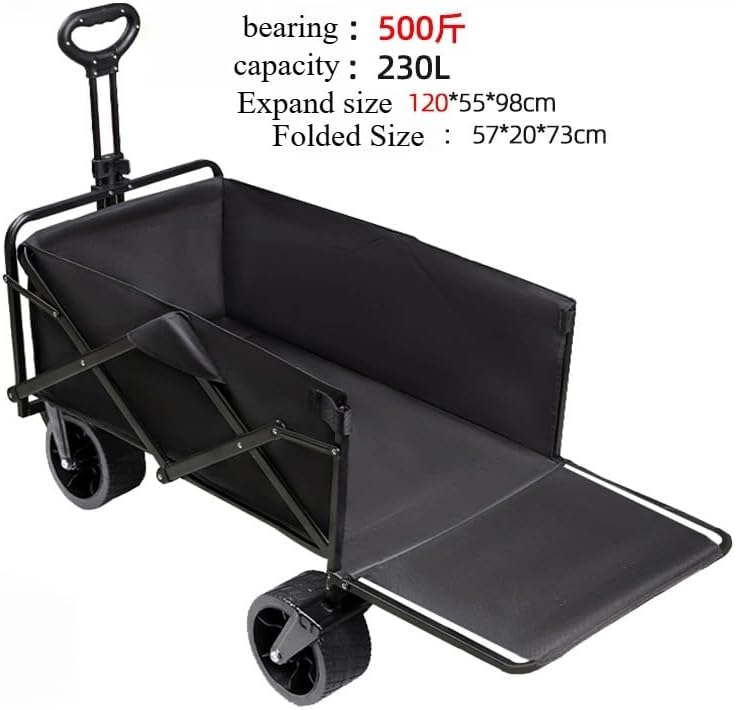 Trolley Folding Cart with Wheels Foldable Wagon Camping Outdoor Shopping Push (Black)
