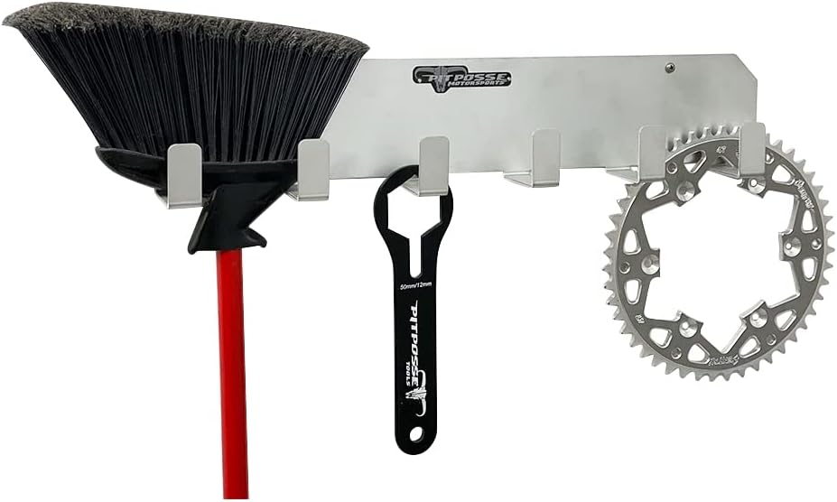 Pit Posse PP3347 Trailer Garage Tool Storage Rack Wall Hanger Holder Organizer - Made in USA - Universal Multi Purpose - 6 Heavy Duty Hooks - Power Tools, Brooms, Tie Downs, Cords, Drills, & More