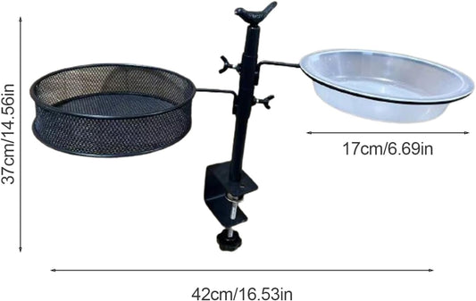 Balcony Bird Feeder, Adjustable Deck Mounted BirdsWater Bowl, 360-Degree Rotatable Feeding Station, Flower Pot Stand for Balcony Bird Bath Outdoor