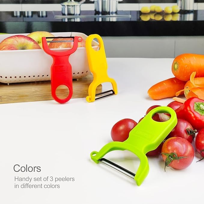 Original Vegetable Fruit Peeler Carbon Steel Blade 3 Pack Red/Green/Ye