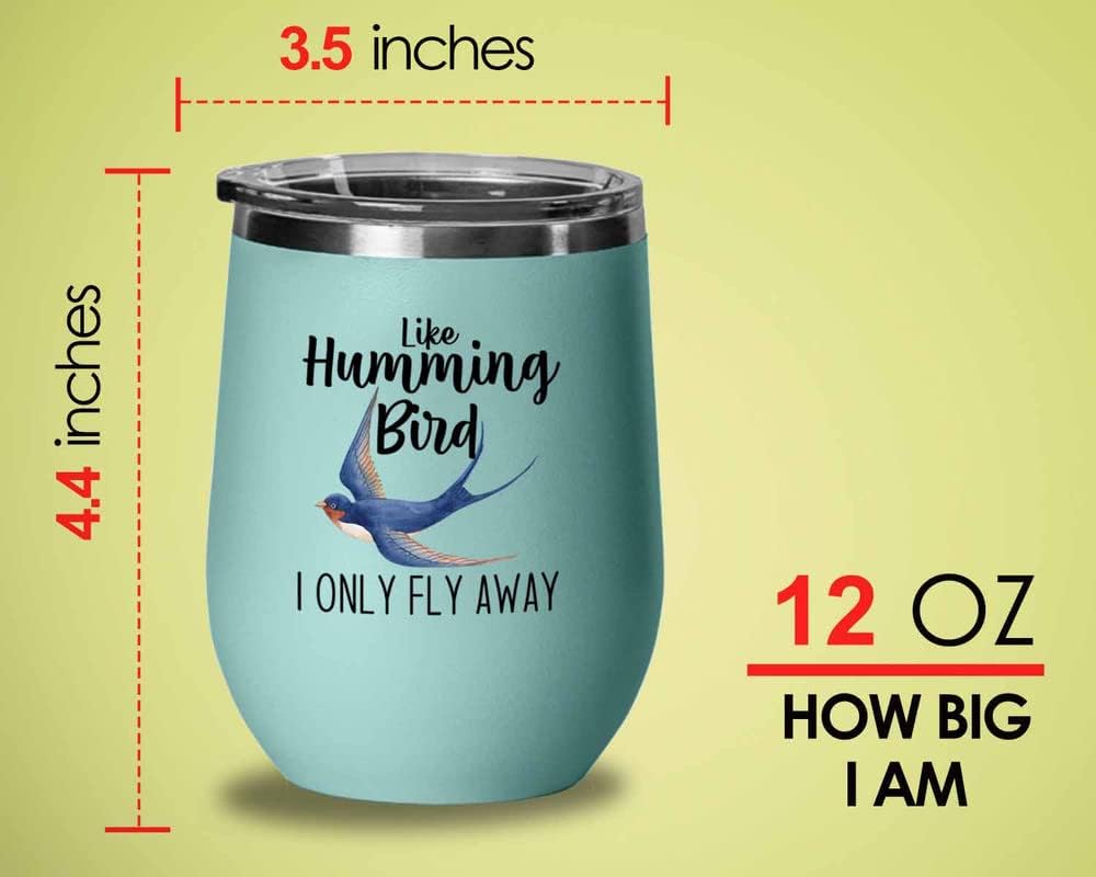 Bird Lover Teal Edition Wine Tumbler 12oz - Humming bird fly away - Hu