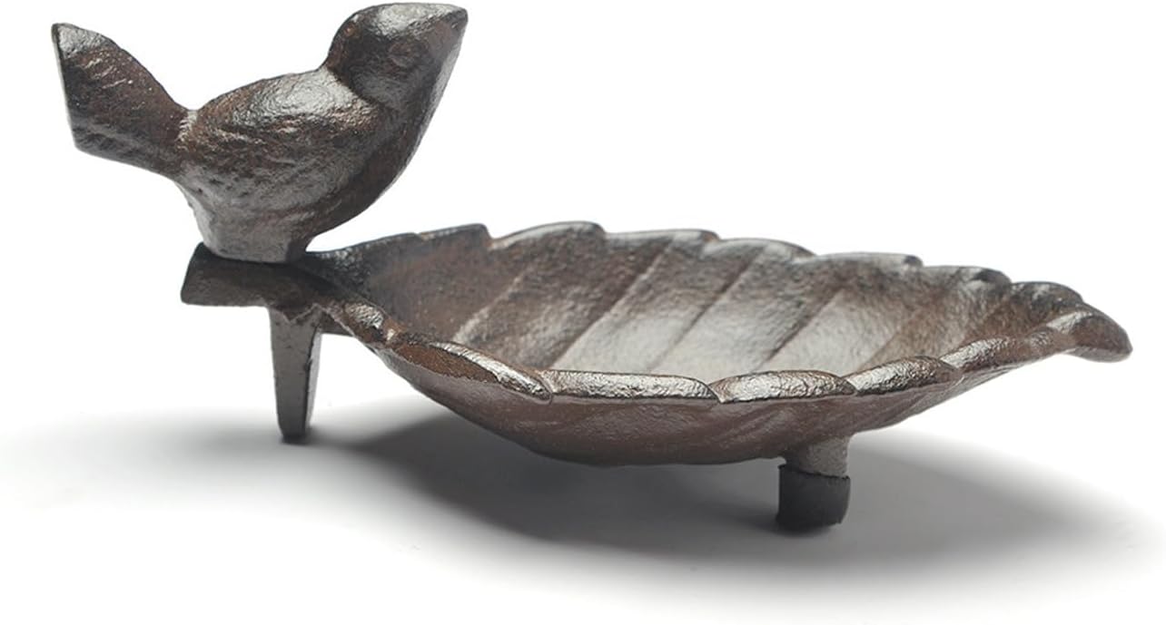 Cast Iron Bird Feeder, Leaf Shaped Wild Bird Feeding Bowl Rustic Garden Decor Ornaments Retro Birds Bath for Outdoors Vintage Metal Birds Food Container for Yard Patio Garden Deck
