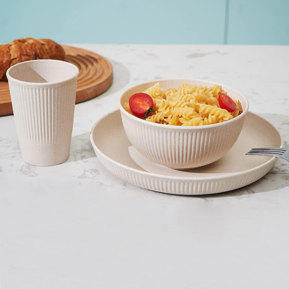 18pcs Wheat Straw Dinnerware Sets HXYPN Unbreakable Reusable Dinnerwar
