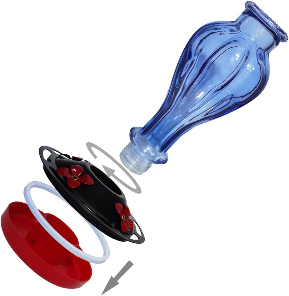 Hummingbird Feeder for Outdoors Hanging - Blue Glass Nectar Feeding Bo