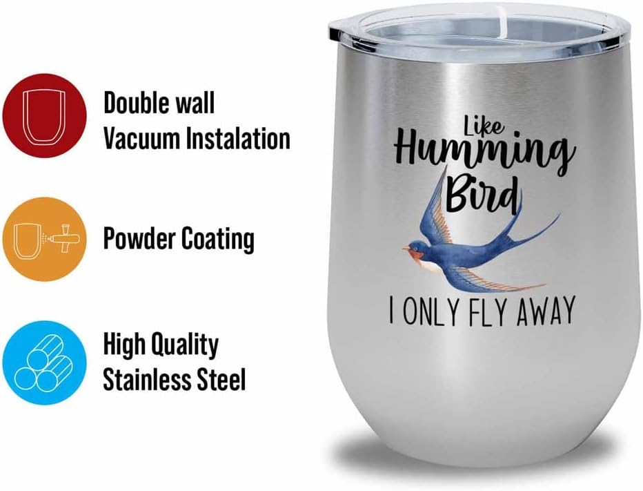 Bird Lover Silver Edition Wine Tumbler 12oz - Humming Bird Fly Away - 