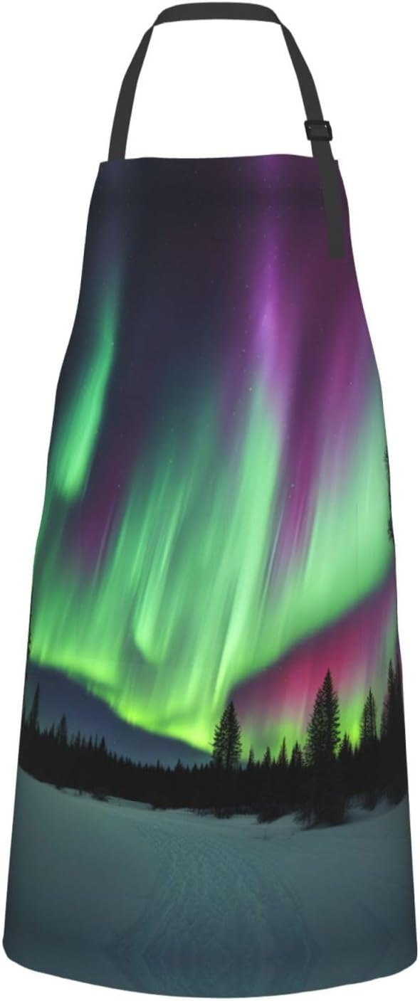 Northern Lights Painting print Waterproof chef's apron with pocket apron for kitchen cooking baking barbecue and gardening