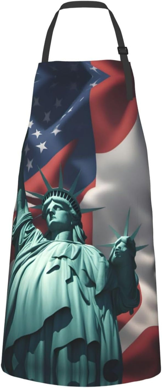 Statue of Liberty Flag print Waterproof chef's apron with pocket apron for kitchen cooking baking barbecue and gardening
