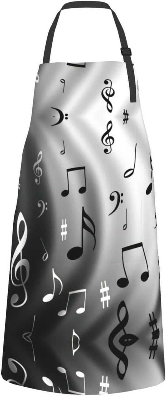 Music Notes Print Print Laundry apron 28x33 In Waterproof Kitchen Apron with Pockets for Cooking Baking