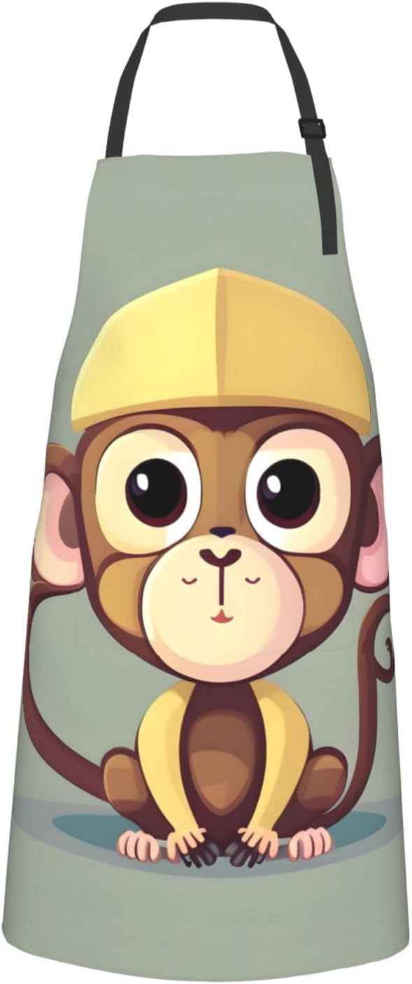 Cute Monkey Print Laundry apron 28x33 In Waterproof Kitchen Apron with Pockets for Cooking Baking