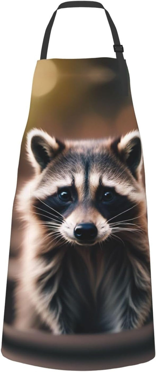 cute raccoon (1) print Waterproof chef's apron with pocket apron for kitchen cooking baking barbecue and gardening