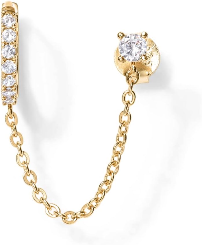 PAVOI 14K Gold Chain Earrings for Women | Double Piercing Dangle Chain