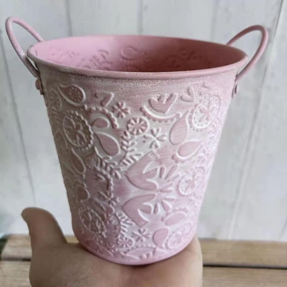 5.5IN Vintage Metal Flower Vase,Small Planter Pot Vase for Centerpiece Decor,Flowers Arrangements,Weddings (Pink)