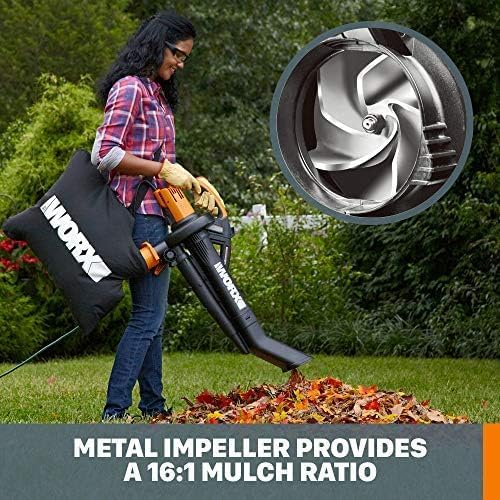 WORX Trivac 3 in 1 Electric Leaf Blower for Lawn Care, Leaf Vacuum wit